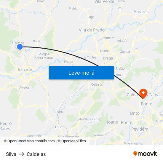 Silva to Caldelas map