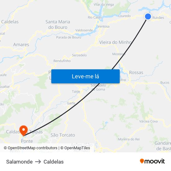 Salamonde to Caldelas map