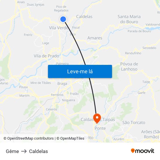 Gême to Caldelas map