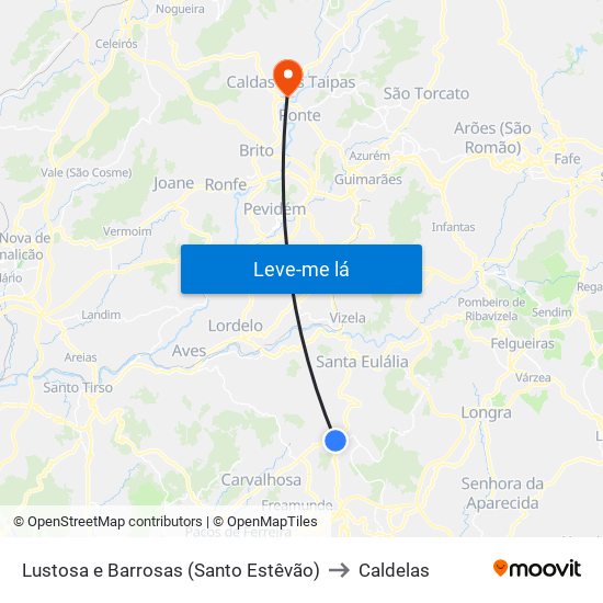 Lustosa e Barrosas (Santo Estêvão) to Caldelas map