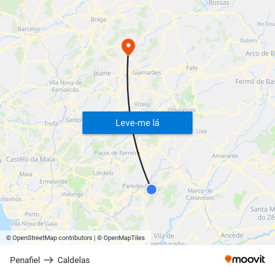 Penafiel to Caldelas map