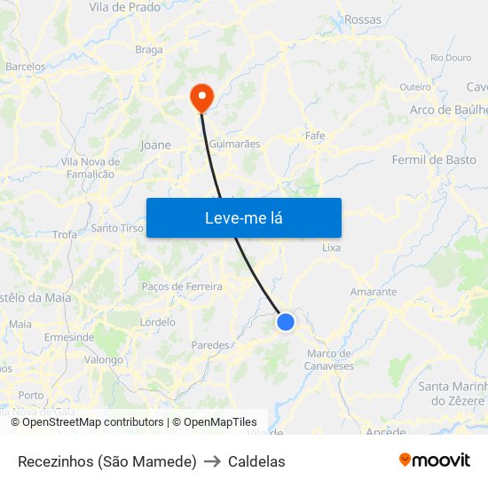 Recezinhos (São Mamede) to Caldelas map