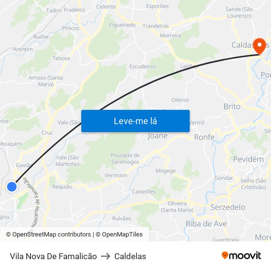 Vila Nova De Famalicão to Caldelas map