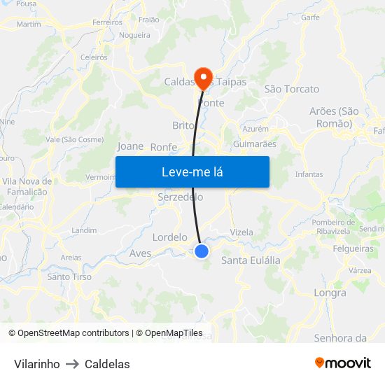 Vilarinho to Caldelas map
