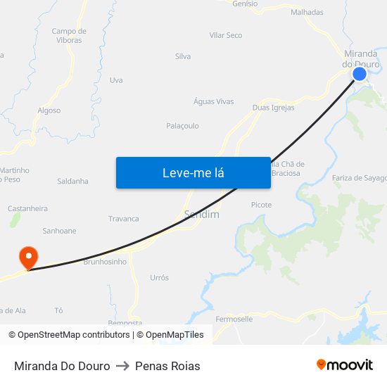 Miranda Do Douro to Penas Roias map