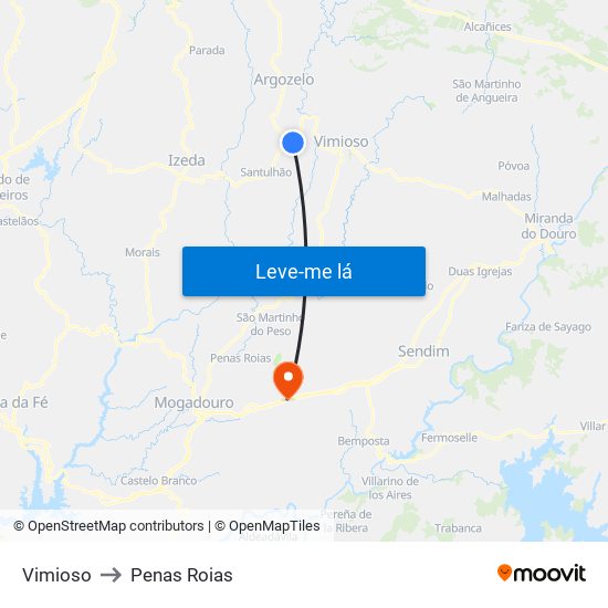 Vimioso to Penas Roias map