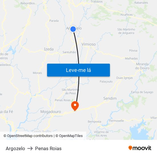 Argozelo to Penas Roias map