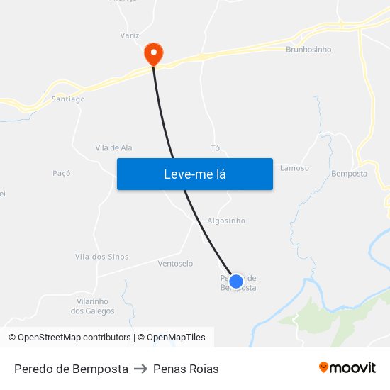 Peredo de Bemposta to Penas Roias map