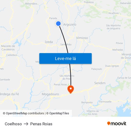 Coelhoso to Penas Roias map