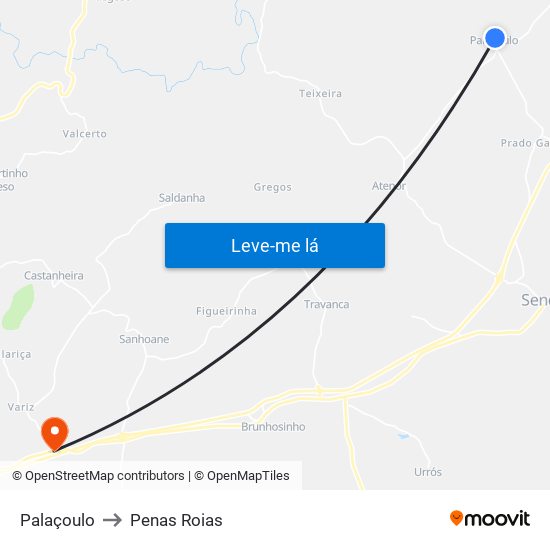 Palaçoulo to Penas Roias map