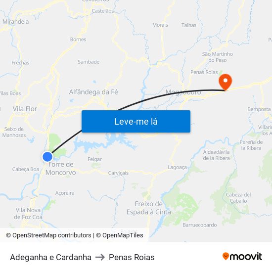 Adeganha e Cardanha to Penas Roias map