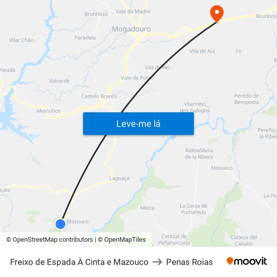 Freixo de Espada À Cinta e Mazouco to Penas Roias map