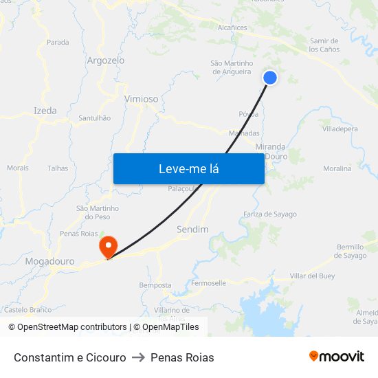 Constantim e Cicouro to Penas Roias map