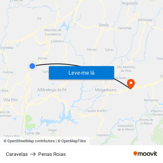 Caravelas to Penas Roias map