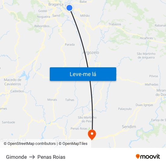 Gimonde to Penas Roias map