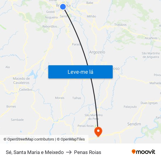 Sé, Santa Maria e Meixedo to Penas Roias map