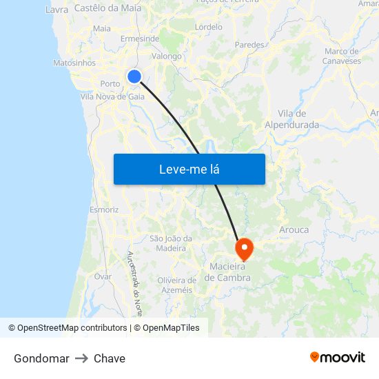 Gondomar to Chave map