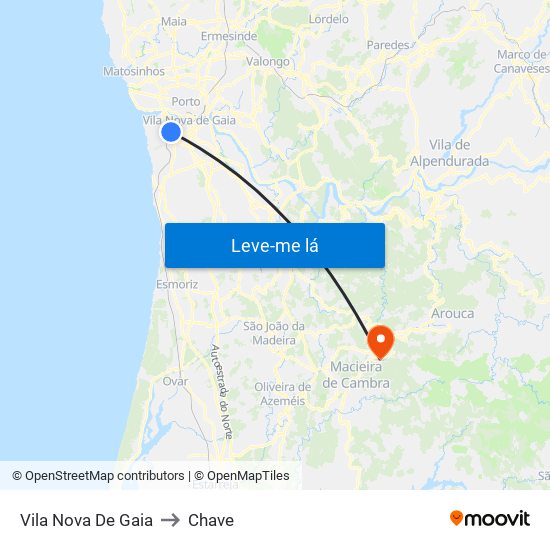 Vila Nova De Gaia to Chave map