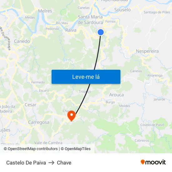 Castelo De Paiva to Chave map