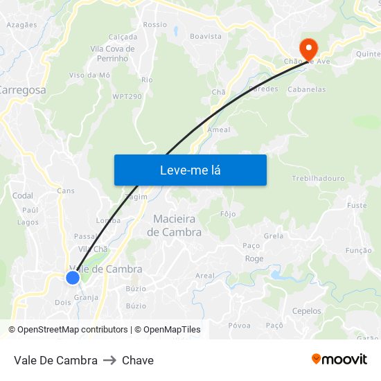 Vale De Cambra to Chave map