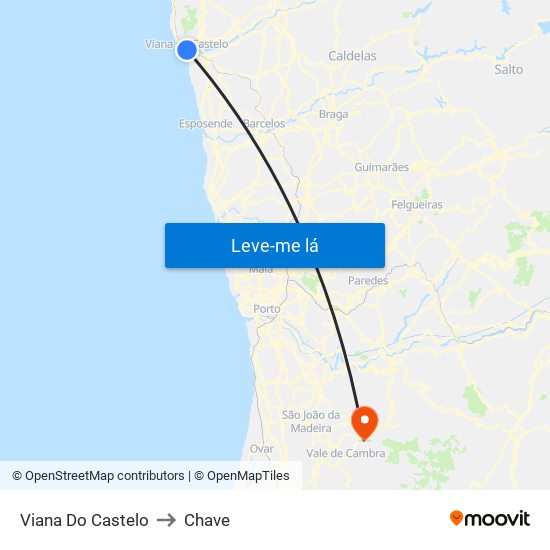 Viana Do Castelo to Chave map