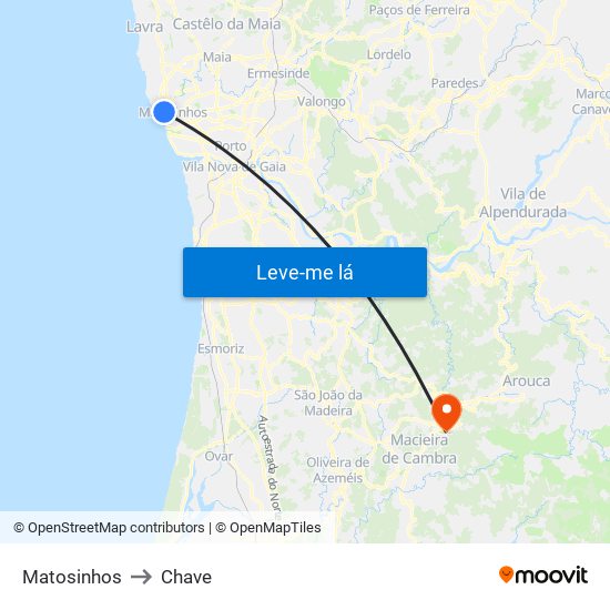 Matosinhos to Chave map