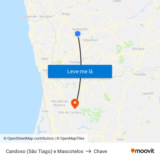 Candoso (São Tiago) e Mascotelos to Chave map