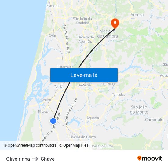 Oliveirinha to Chave map