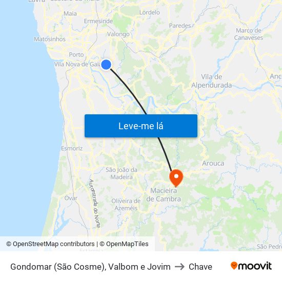 Gondomar (São Cosme), Valbom e Jovim to Chave map