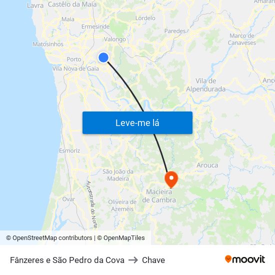 Fânzeres e São Pedro da Cova to Chave map