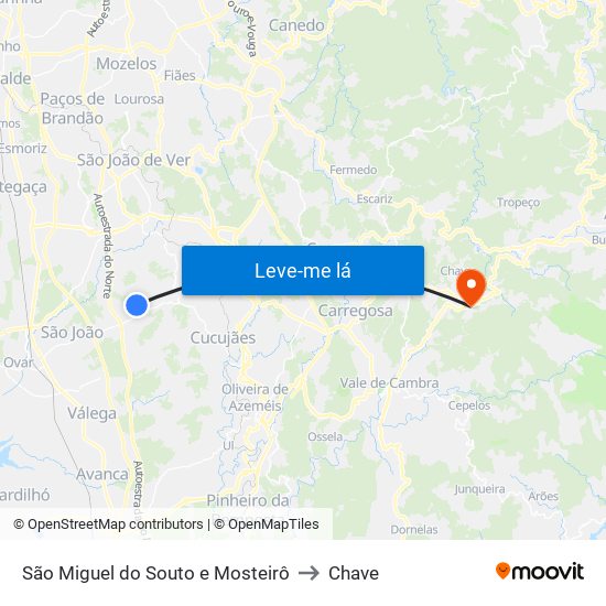 São Miguel do Souto e Mosteirô to Chave map