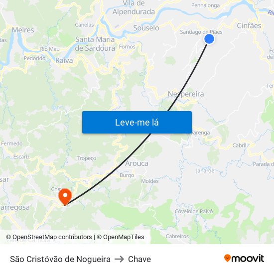 São Cristóvão de Nogueira to Chave map