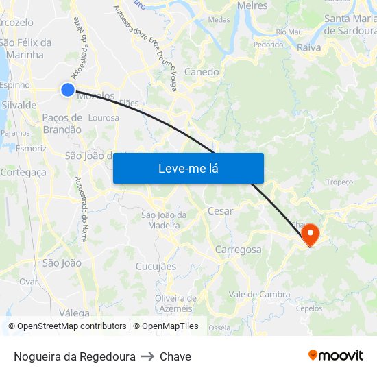 Nogueira da Regedoura to Chave map