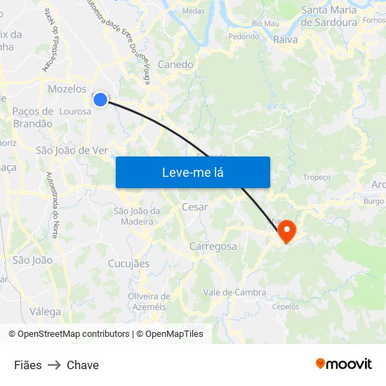 Fiães to Chave map