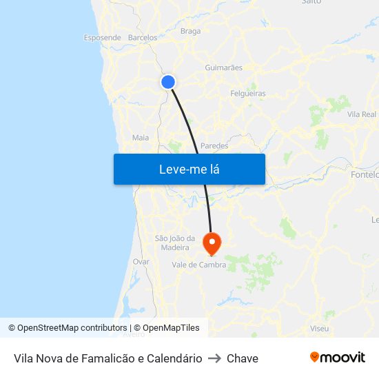 Vila Nova de Famalicão e Calendário to Chave map