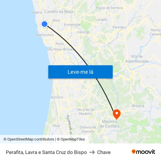 Perafita, Lavra e Santa Cruz do Bispo to Chave map