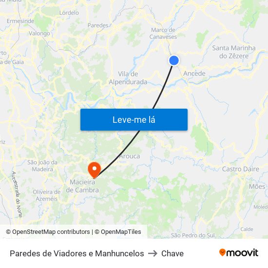 Paredes de Viadores e Manhuncelos to Chave map