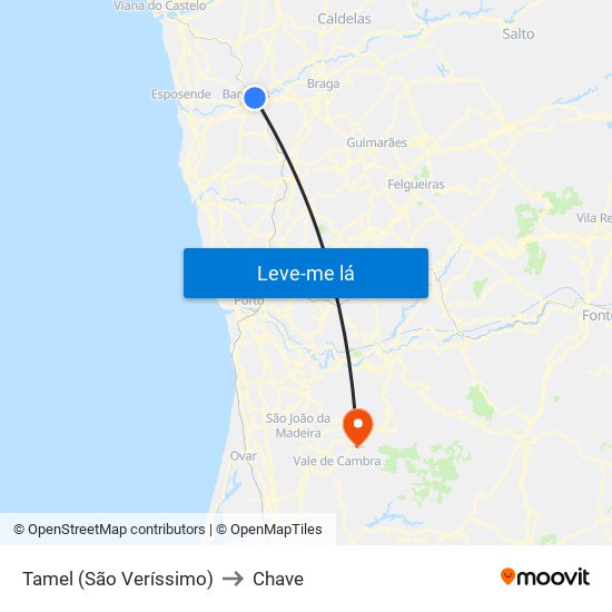 Tamel (São Veríssimo) to Chave map