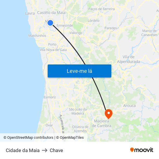 Cidade da Maia to Chave map