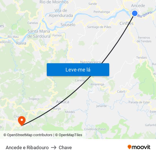 Ancede e Ribadouro to Chave map