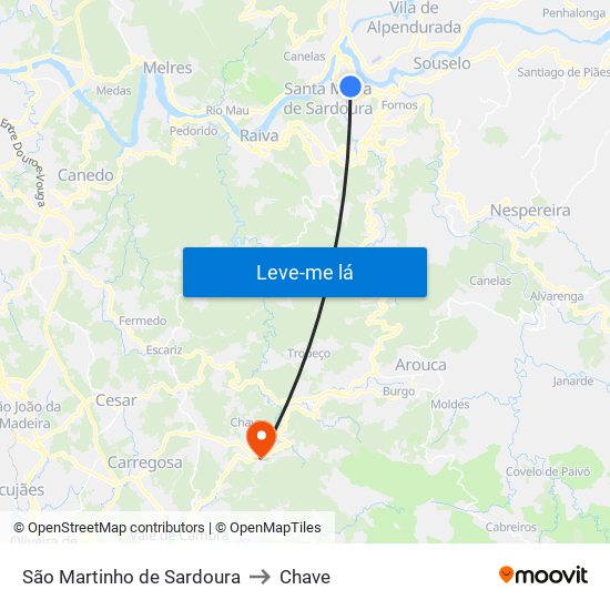 São Martinho de Sardoura to Chave map