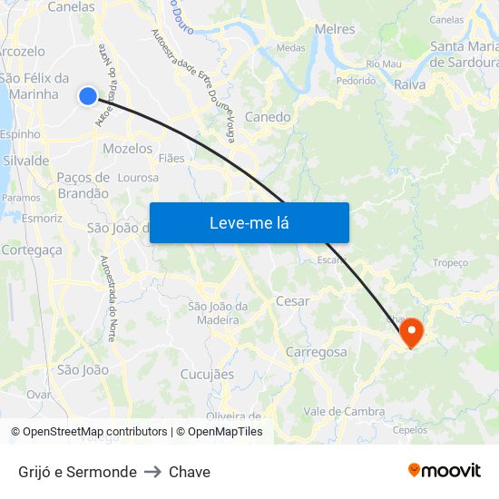Grijó e Sermonde to Chave map