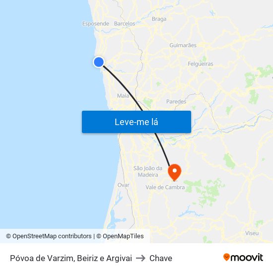 Póvoa de Varzim, Beiriz e Argivai to Chave map