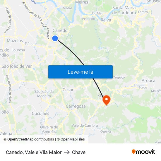 Canedo, Vale e Vila Maior to Chave map