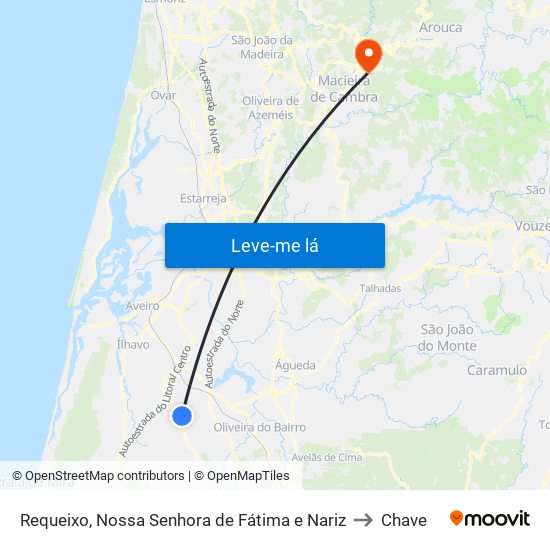 Requeixo, Nossa Senhora de Fátima e Nariz to Chave map