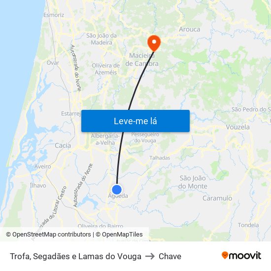 Trofa, Segadães e Lamas do Vouga to Chave map