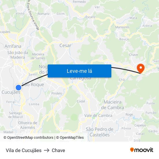 Vila de Cucujães to Chave map