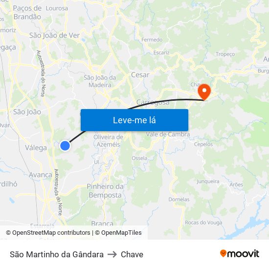 São Martinho da Gândara to Chave map