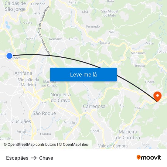 Escapães to Chave map