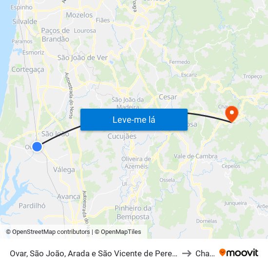 Ovar, São João, Arada e São Vicente de Pereira Jusã to Chave map